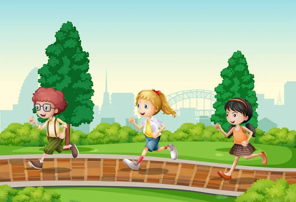 Niños corriendo en el parque — Vector de stock