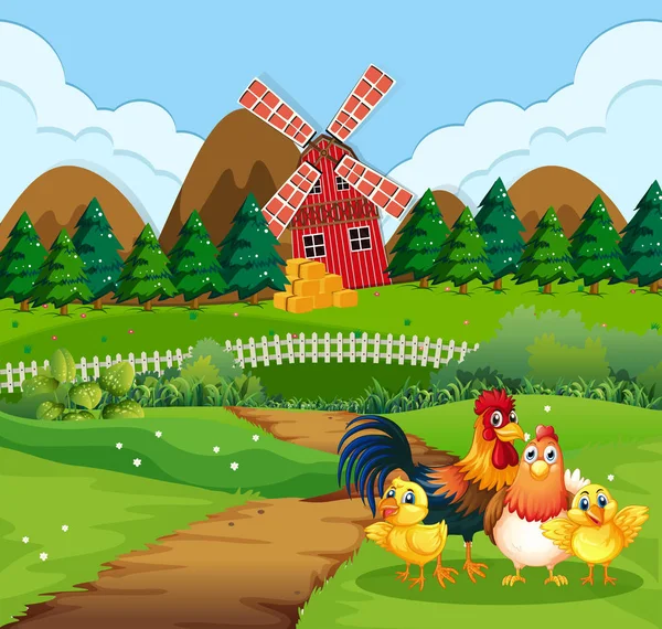 Цыплята на ферме — стоковый вектор