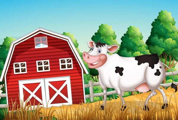Cow at the farmland — Stock Vector