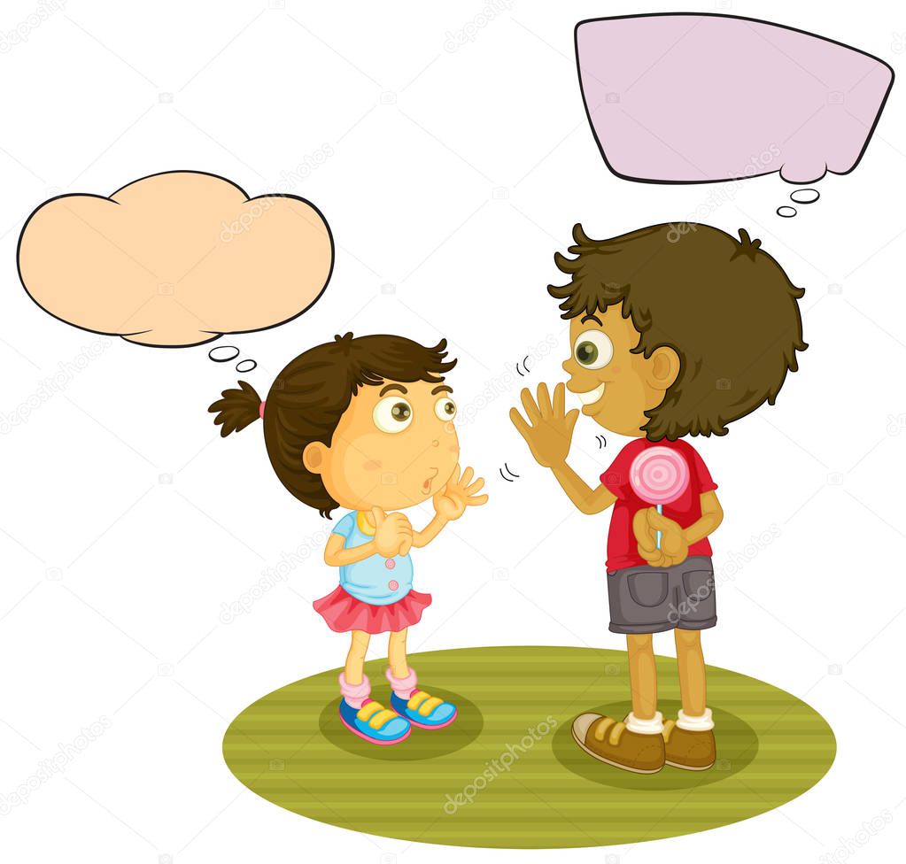 Boy and girl talking with speech balloon
