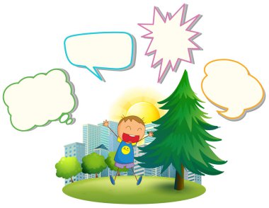 Konuşma balonu ile mutlu çocuk