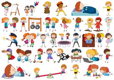 Bir sette basit doodle tarzı çocuklar