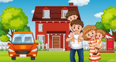 Family infront of home