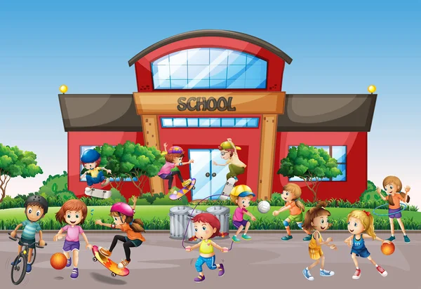 Kinder vor der Schule — Stockvektor