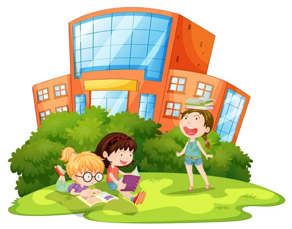 Niños jugando fuera de la escuela — Vector de stock