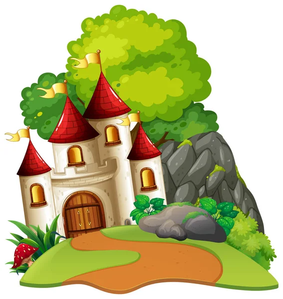 Castle in woods isolated scene — Stock Vector
