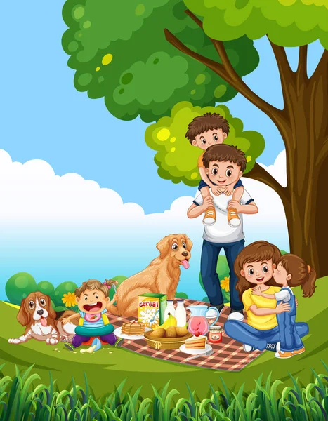 Eine Picknick-Szene für Familien — Stockvektor