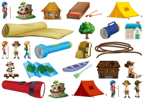 Conjunto de equipamentos de acampamento ao ar livre — Vetor de Stock