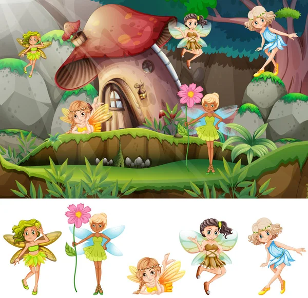 Set van fairys in scène — Stockvector