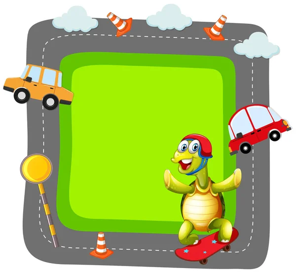 Turtle playing skate banner — Stock Vector