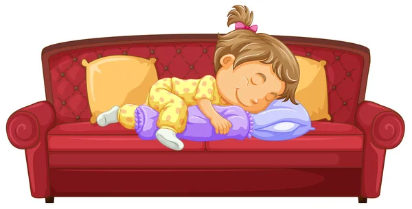 Baby girl sleeping on the couch — Stock Vector