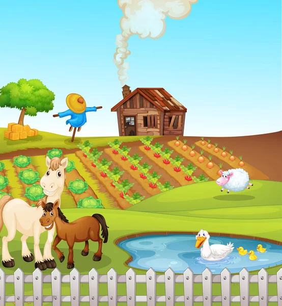 Animales de granja escena — Vector de stock