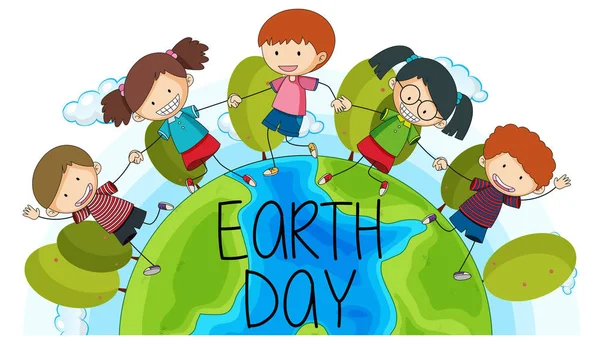 Kinderen op aarde dag logo — Stockvector