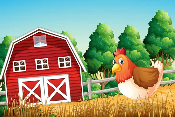 Uma galinha em terras agrícolas — Vetor de Stock