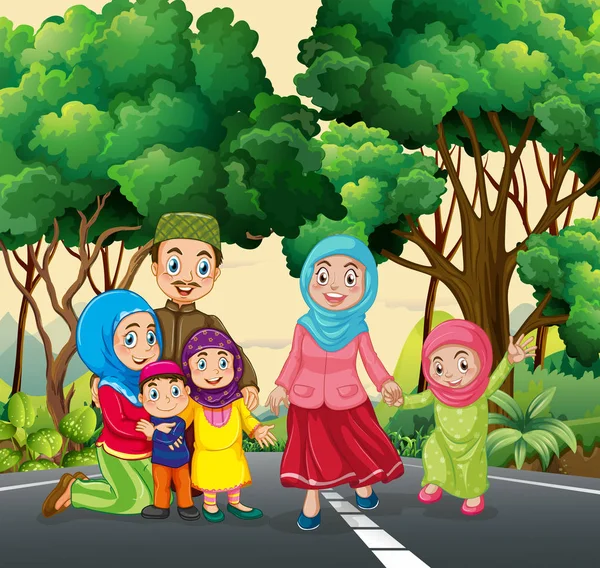 Мусульманская семья в парке — стоковый вектор
