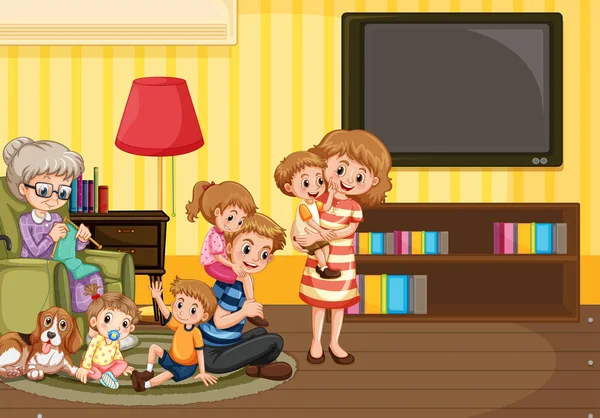 Boldog család a nappaliban — Stock Vector