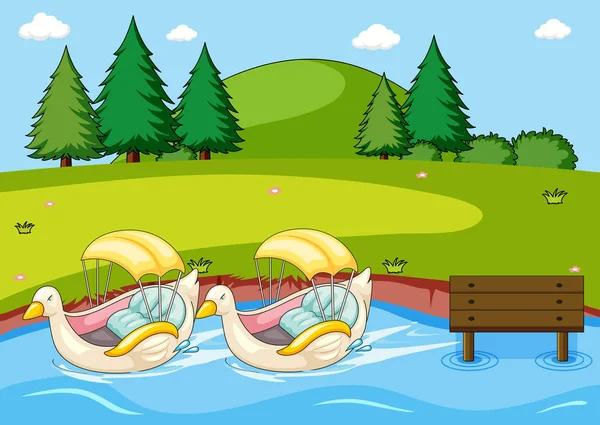 Paddle duck boat in the park — Stock Vector