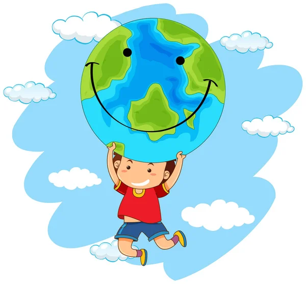 Rapaz segurando um globo da terra — Vetor de Stock