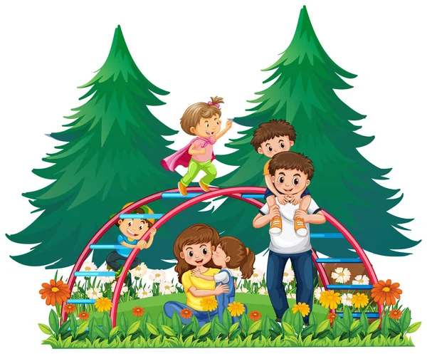 Szczęśliwa rodzina na placu zabaw — Wektor stockowy