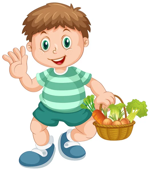 A boy holding vegetable basket — Stock Vector