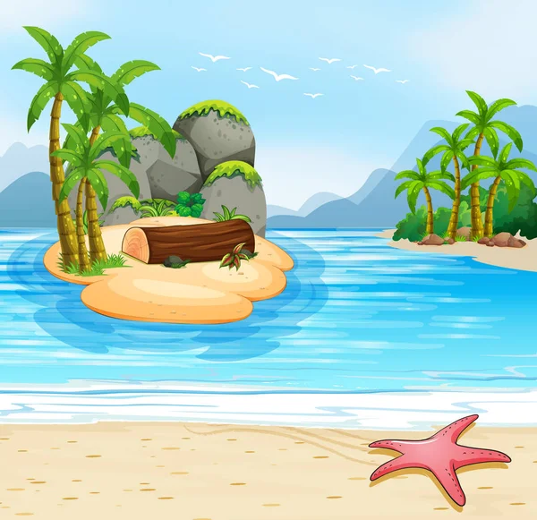 Verão ilha praia cena — Vetor de Stock