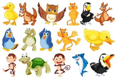 Izole arka plan üzerinde sevimli hayvanlar kümesi