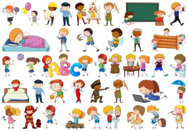 Doodle çocuk karakteri seti