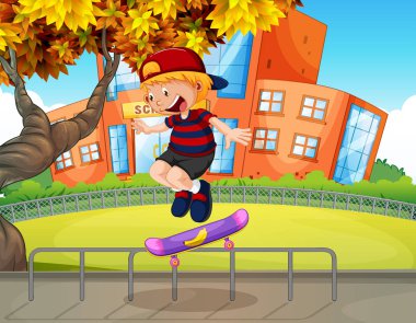 Okulda skatboard oynayan çocuk