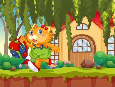 Kedi öğrenci okula gidiyor