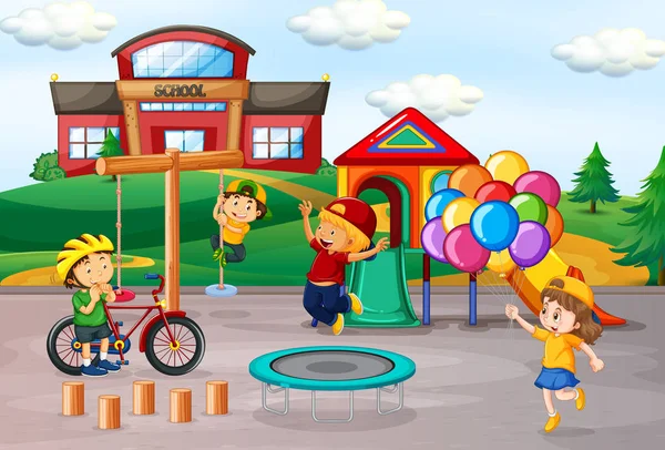 Crianças brincando no playground da escola —  Vetores de Stock