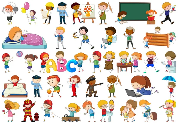 Conjunto de personajes de doodle kids — Archivo Imágenes Vectoriales