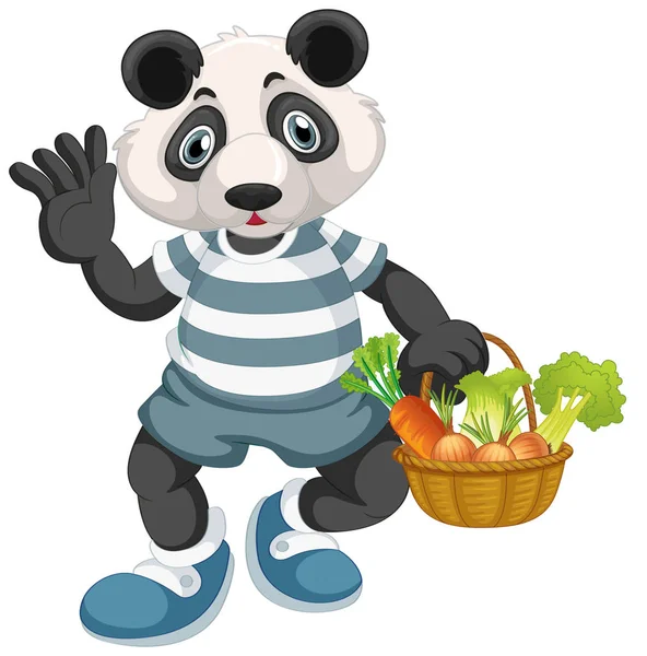 Panda avec panier de légumes — Image vectorielle