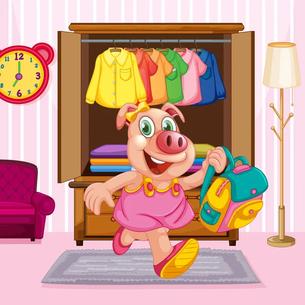 A pig cartoon character in the room — Stock Vector