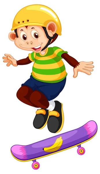 Щаслива мавпа грає в скейтборд — стоковий вектор