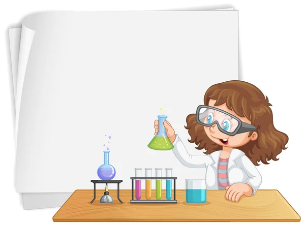 GIrl in laboratory note template — Stock Vector