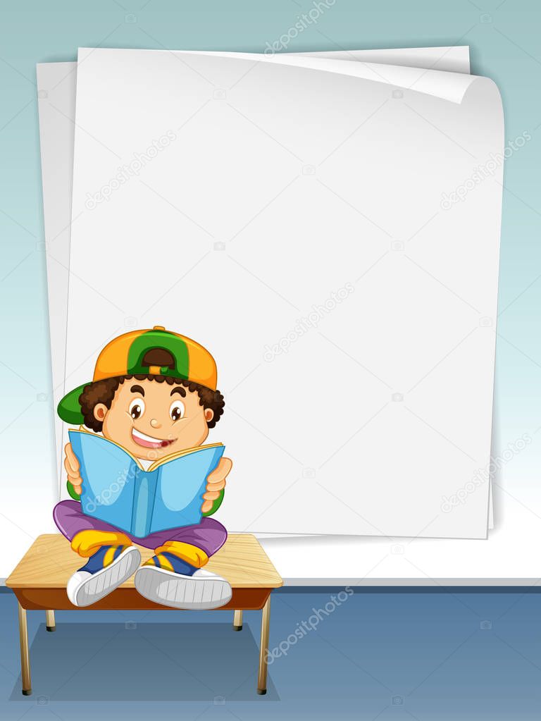 Border template with boy reading book