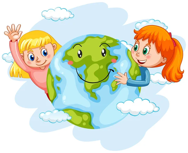 Children with happy earth — Stock Vector