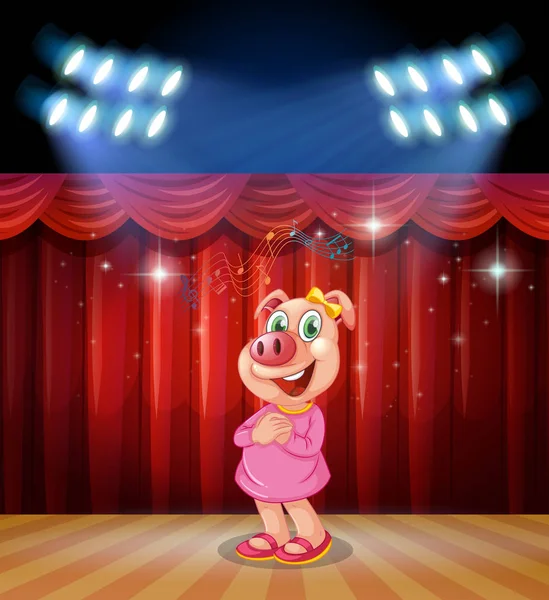 Pig perform on stage — Stock Vector