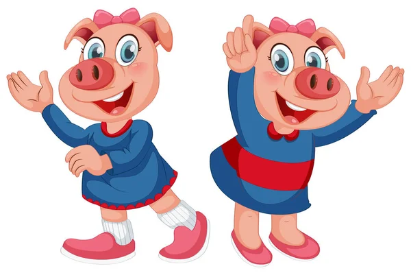 Set of cute pig character — Stock Vector