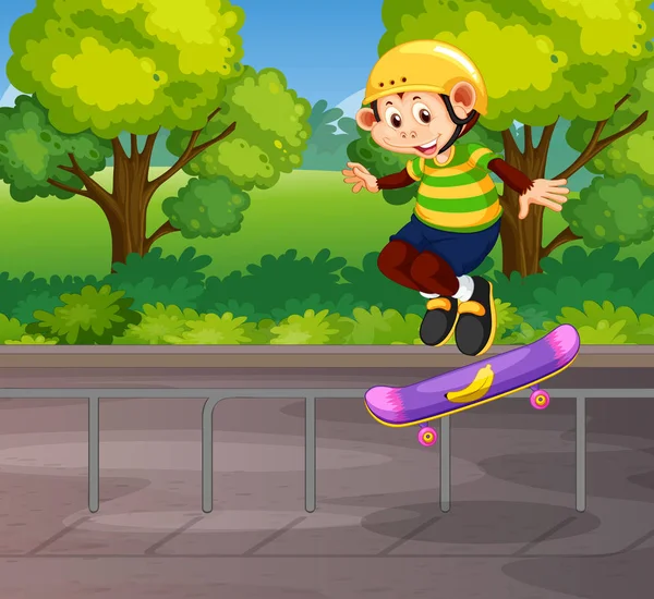 Ein Affe spielt Skateboard — Stockvektor