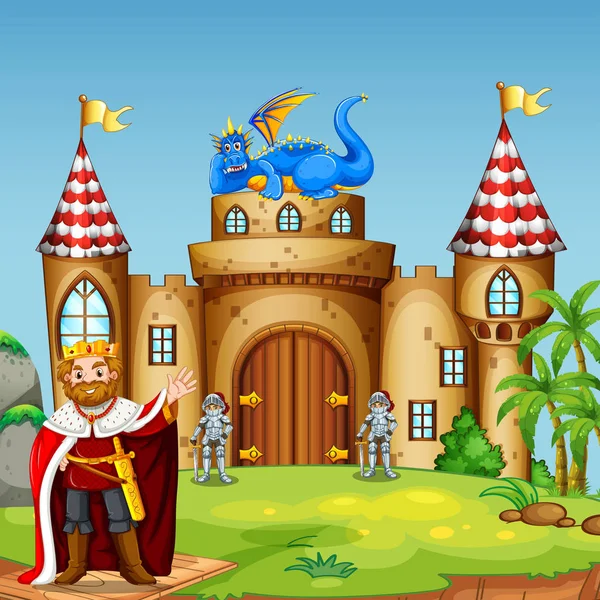 Un roi drigon au château — Image vectorielle