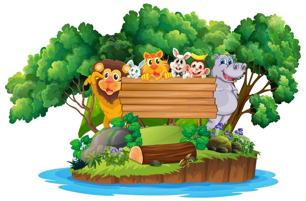 Happy animal sur bannière en bois — Image vectorielle