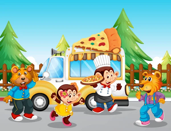 Pizza Food truck in het Park — Stockvector