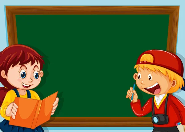 Children on chalkboard template — Stock Vector