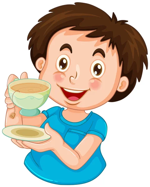 一个男孩在喝茶 — 图库矢量图片