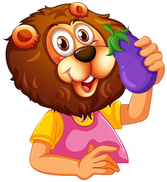 Lion eating eggplant — Stock Vector