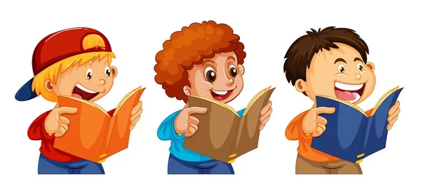 Set of boy readign a book — Stock Vector