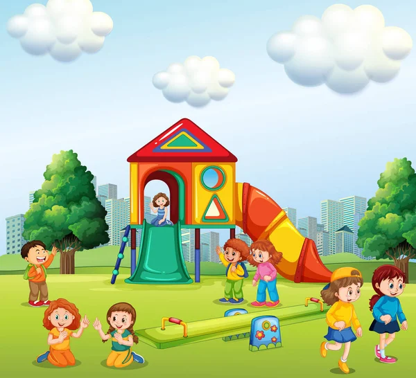 Children playing at playground — Stock Vector