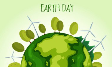 Green planet earth with wind farm clipart