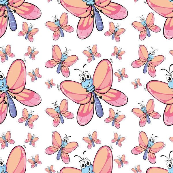 Dibujos animados de azulejos de patrón sin costura con mariposa — Vector de stock